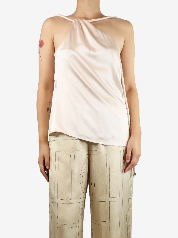 Light pink silk one-shoulder top - size L Australian Beach