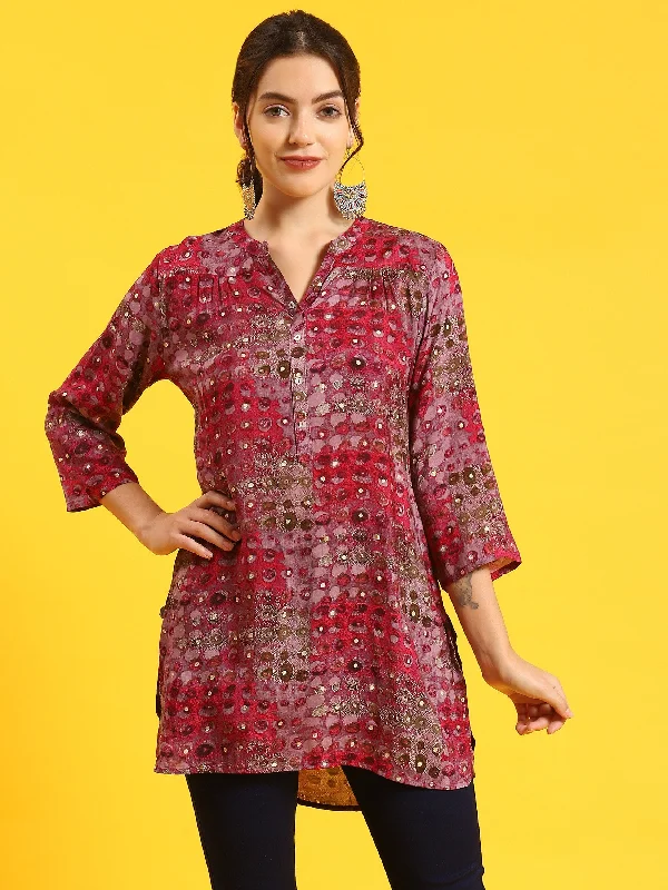 Women Purple Ornamental Print Tunic Hip Women's Urban