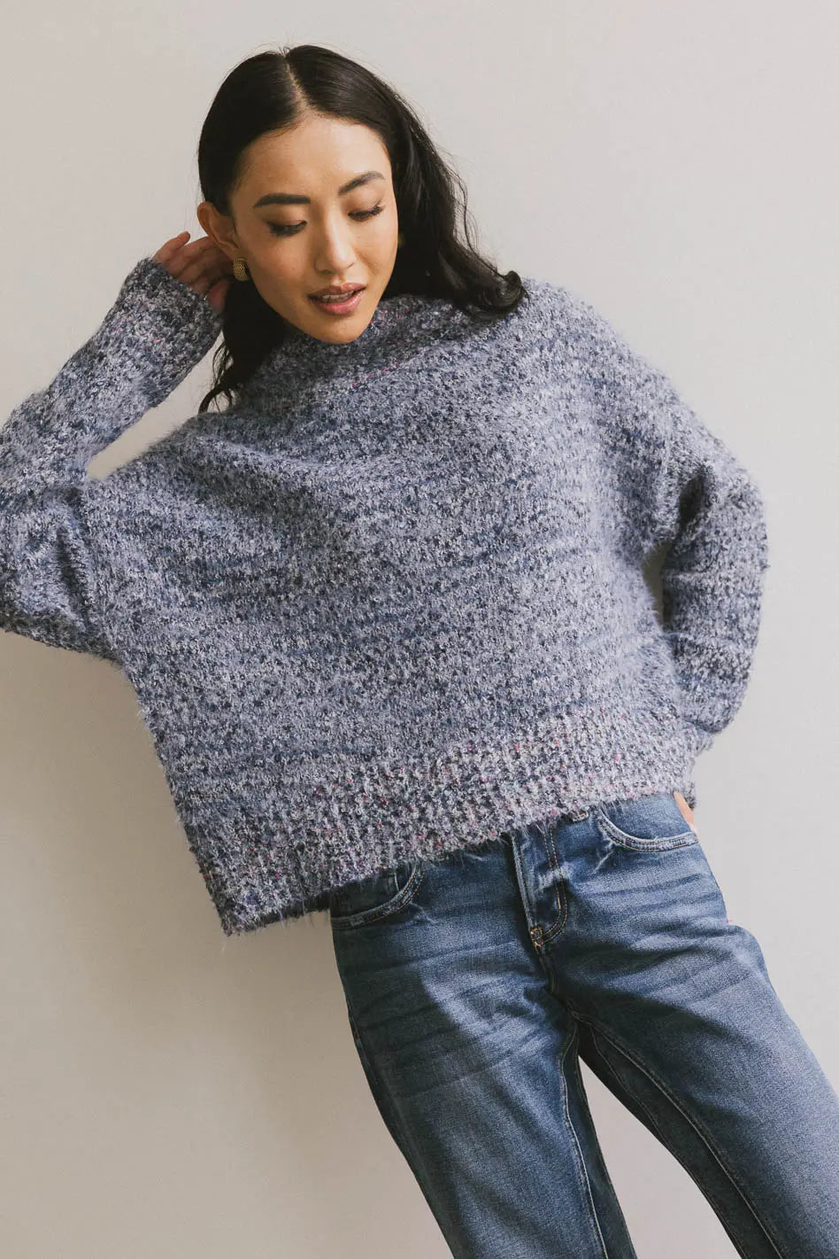 Carla Fuzzy Knit Sweater in Blue Contemporary 