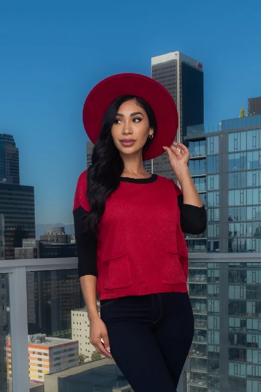 3/4 Sleeve  Round Neck Knit Top With 2 Front Pockets* (117657) Sophisticated Women's 