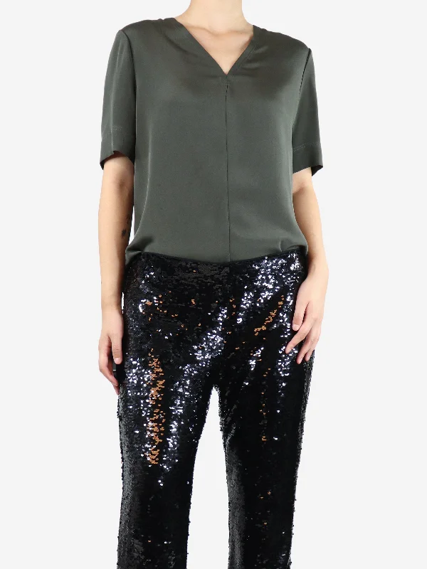 Dark green silk top - size UK 12 Sporty Women's Athleisure 