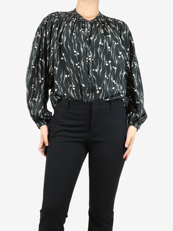 Black silk printed blouse - size UK 8 Relaxed Women's Beachy