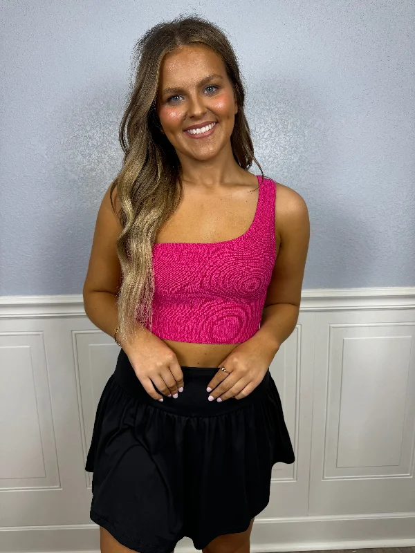 Fuchsia one shoulder crop tank Youthful Women's Pop
