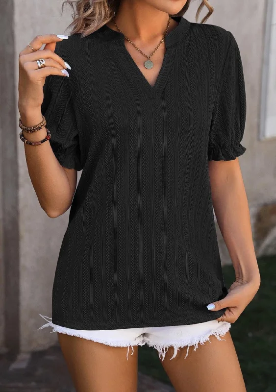 Charlotte Textured Puff Sleeve Top Black Refined Women's Classic 