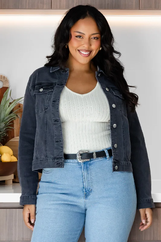 Darcy Denim Jacket 82 Washed Black Athletic Women's High - 