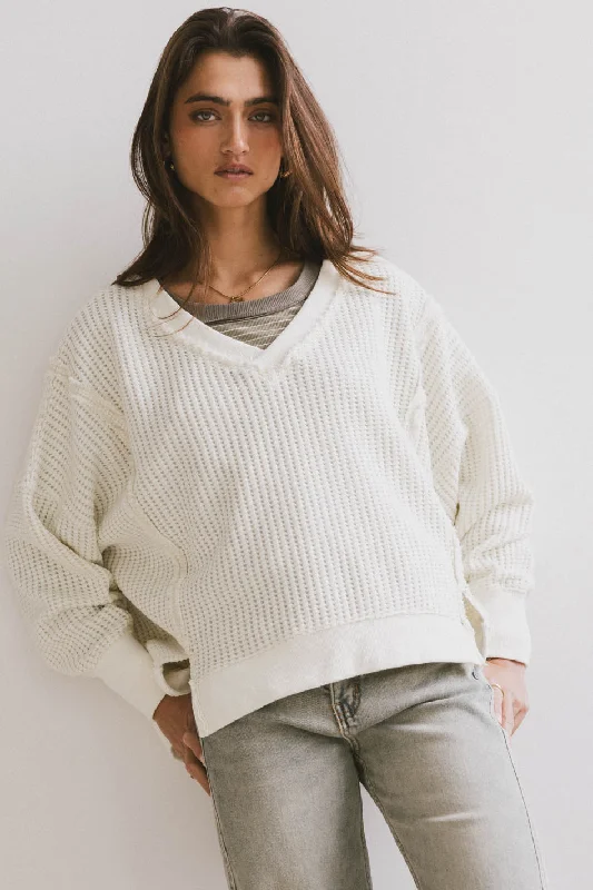 Ellis Waffle Knit Top in Cream Preppy Women's College