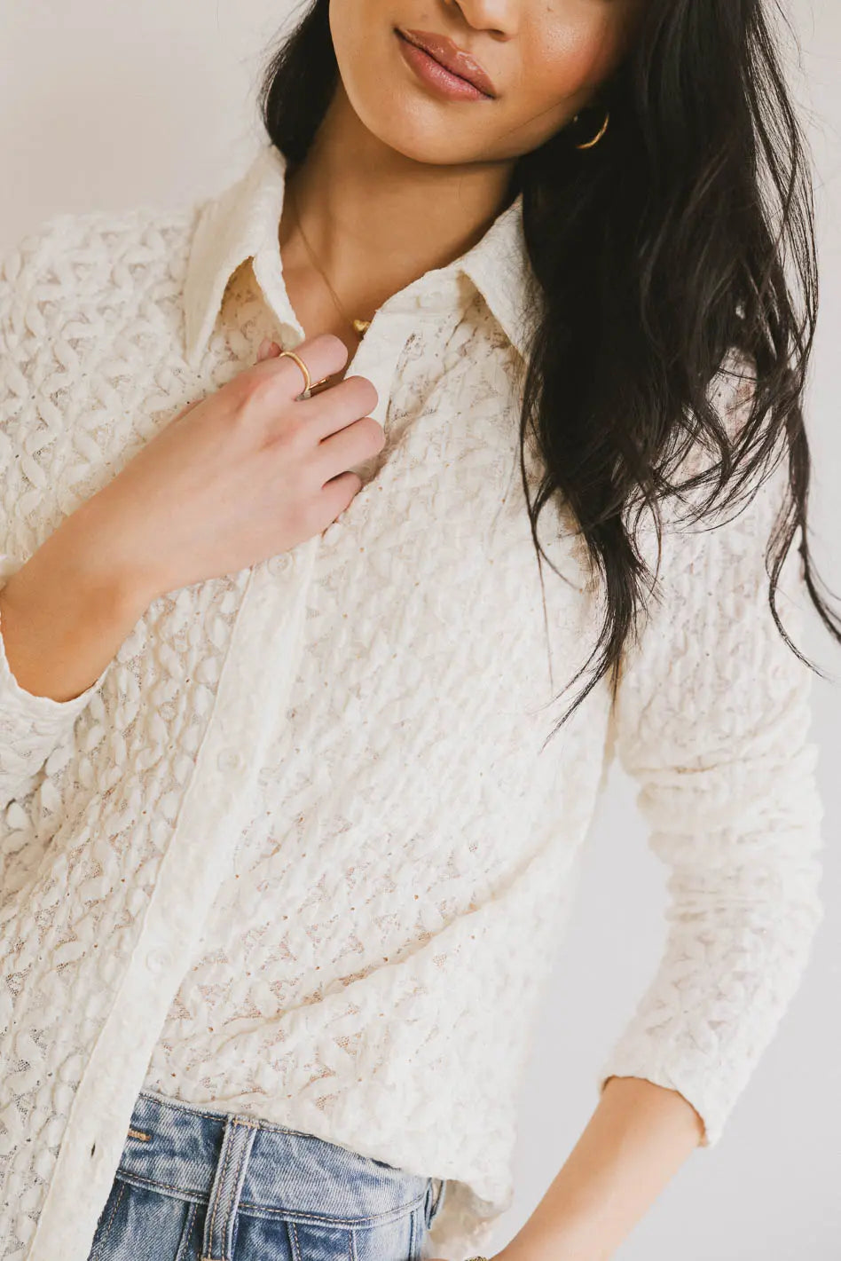 Lockie Lace Button Up in Cream Refined Women's Classic 