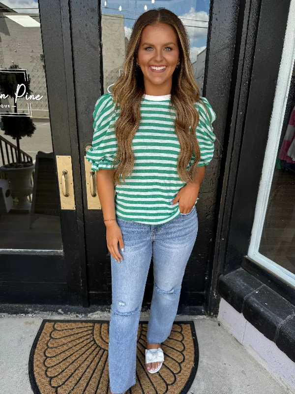 Ruched sleeve striped top Sporty Women's Athleisure 