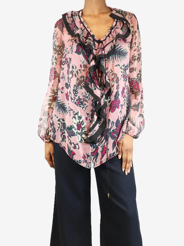 Pink printed silk blouse - size UK 6 Cozy Women's Sherpa - lined