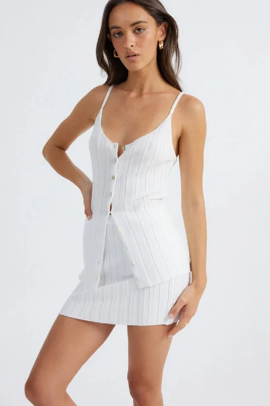 Baha Button Cami - White Vacation