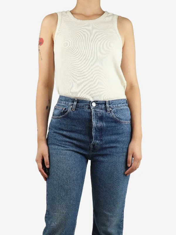 Cream ribbed tank top - size M Geometric