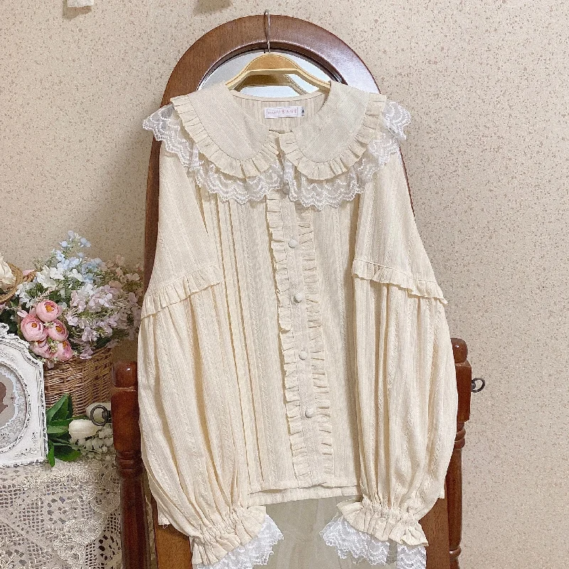 MIST~Cream Sweetheart~Kawaii Lolita Long-sleeve Blouse Multicolors Luxurious Women's High -  end