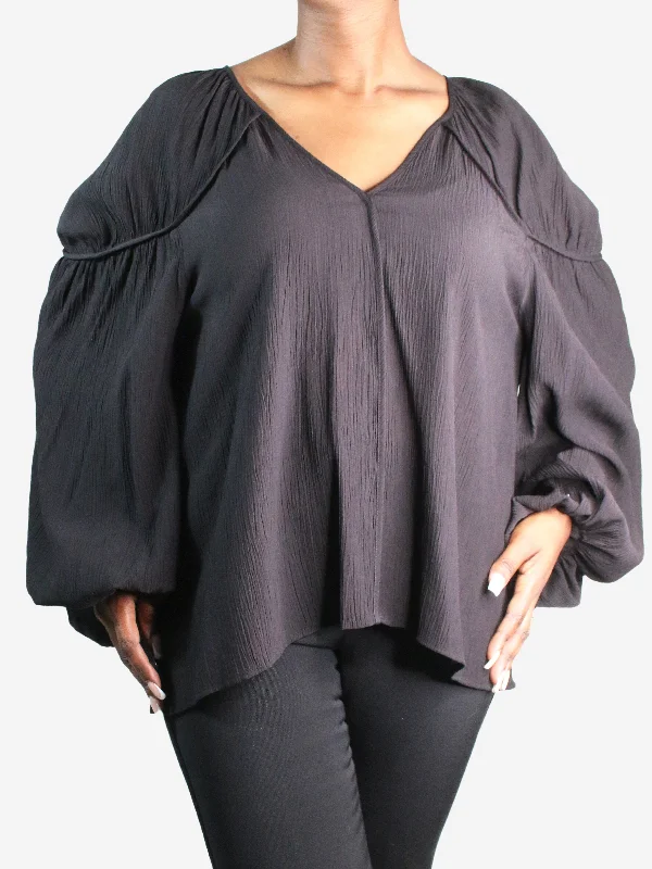 Black V-neckline long-sleeved top - size UK 18 Sporty Women's Athleisure 
