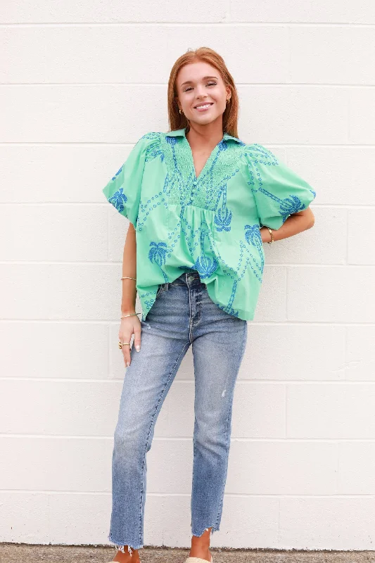 Palm Tree Embroidered Top Cool Women's Skate
