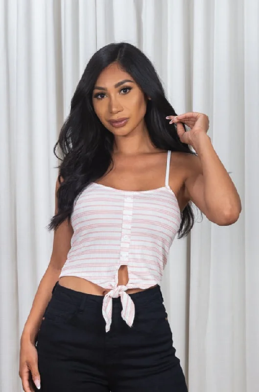 Spaghetti Strap Striped Crop Top (185499) Country