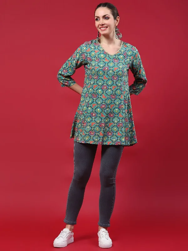 Women Blue Geometric Printed Tunic Refined Women's Classic 