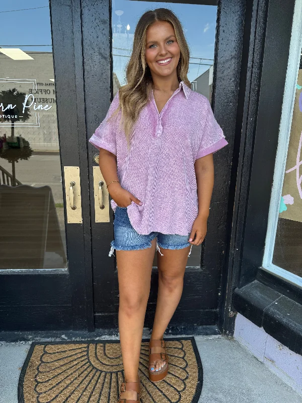 Lilac waffle knit collared top Youthful Women's Pop