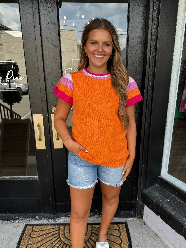 Sunset short sleeve knit top Stylish Women's Neon